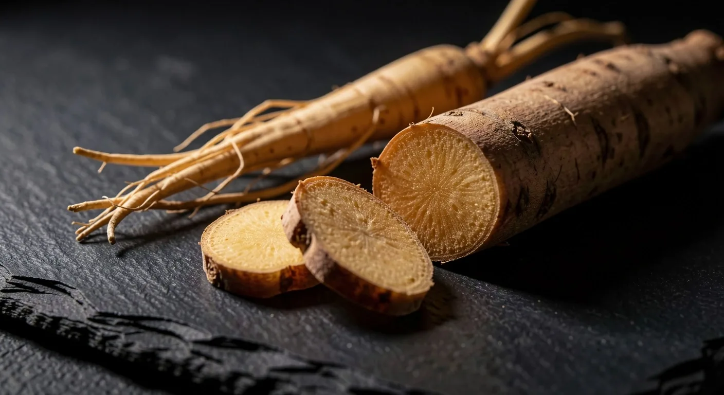 Natural root ingredients on dark surface