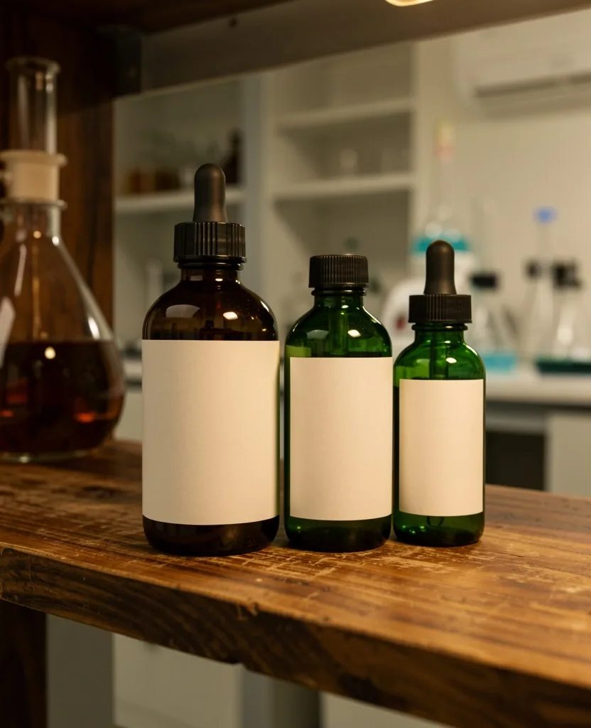 Apothecary bottles on a shelf