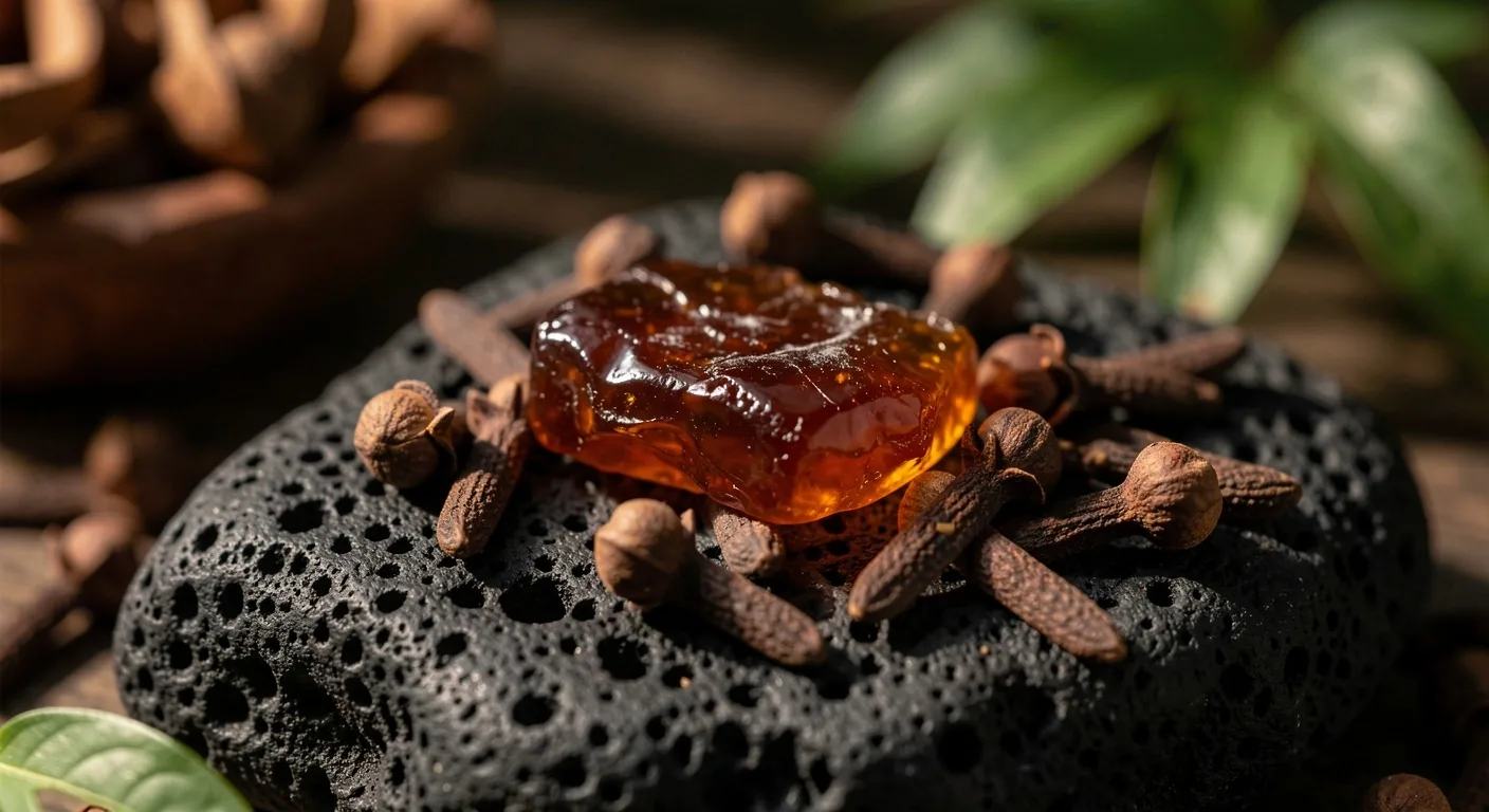 Botanical ingredients on a dark surface